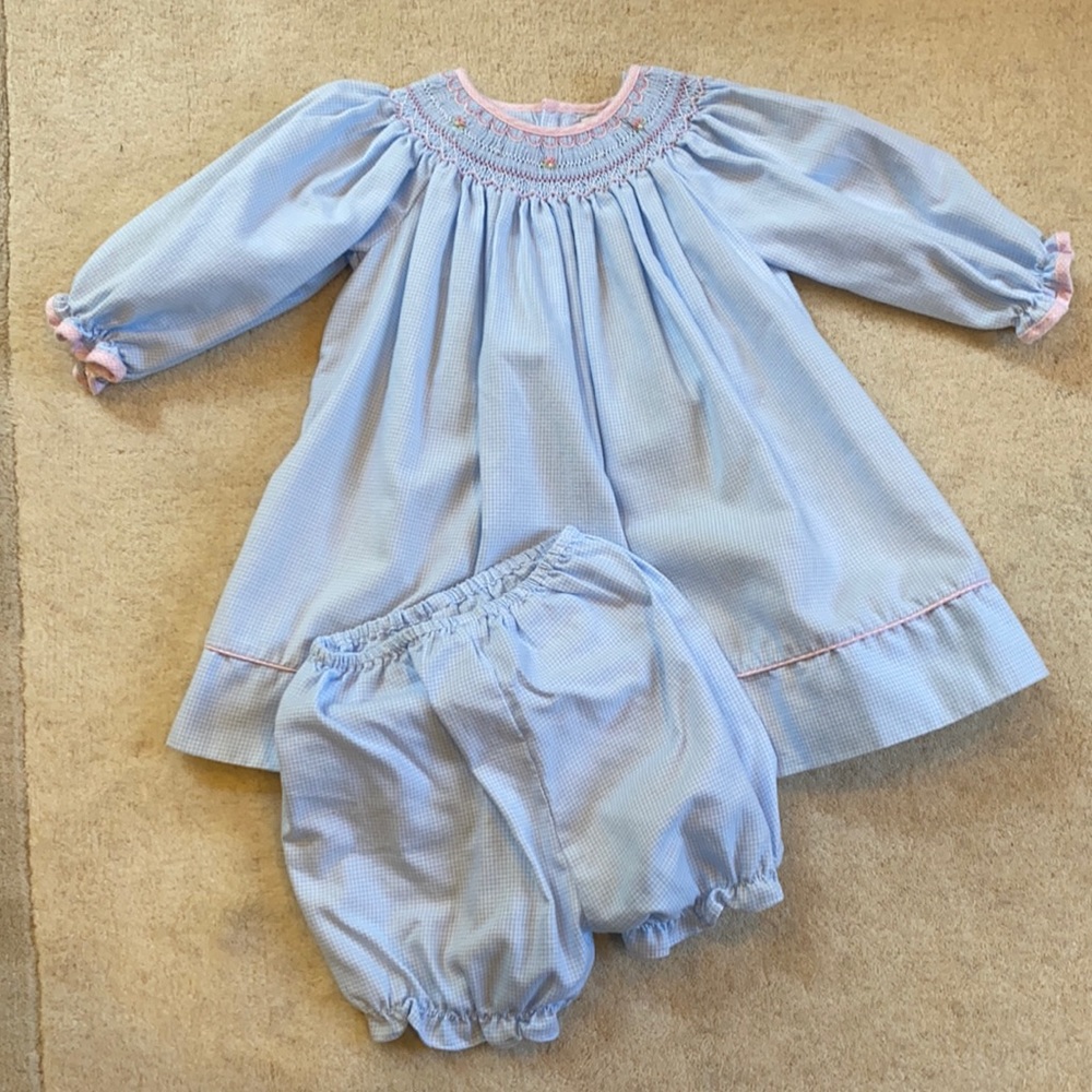 Petit Ami dress, gingham print. Light blue with pink accents. Great condition!